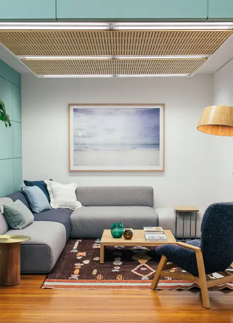 Cozy living room with a couch and wooden details, used as a mental memory palace